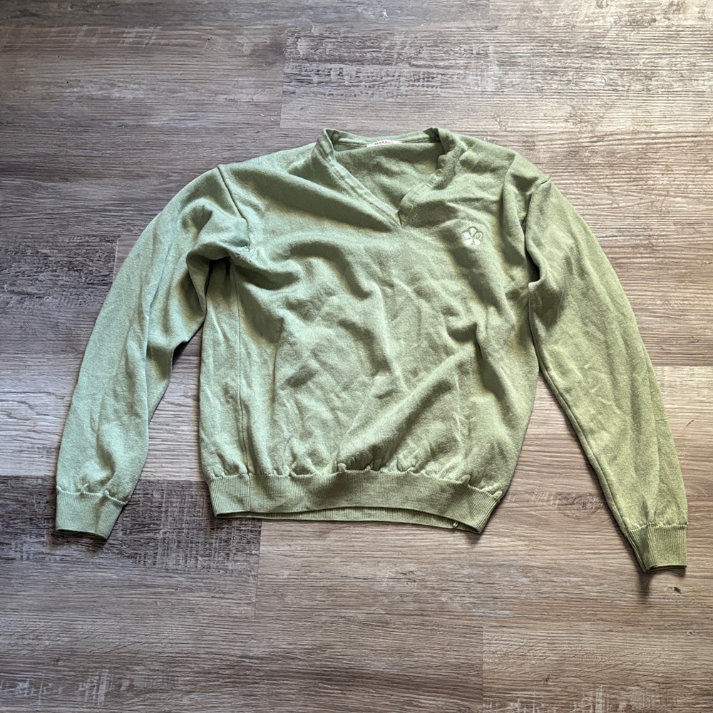 Marbas Wool V-Neck Olive Sweater